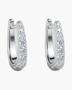 Pair of women's silver 925 hoop earrings with sparkling clear cubic zirconia stones