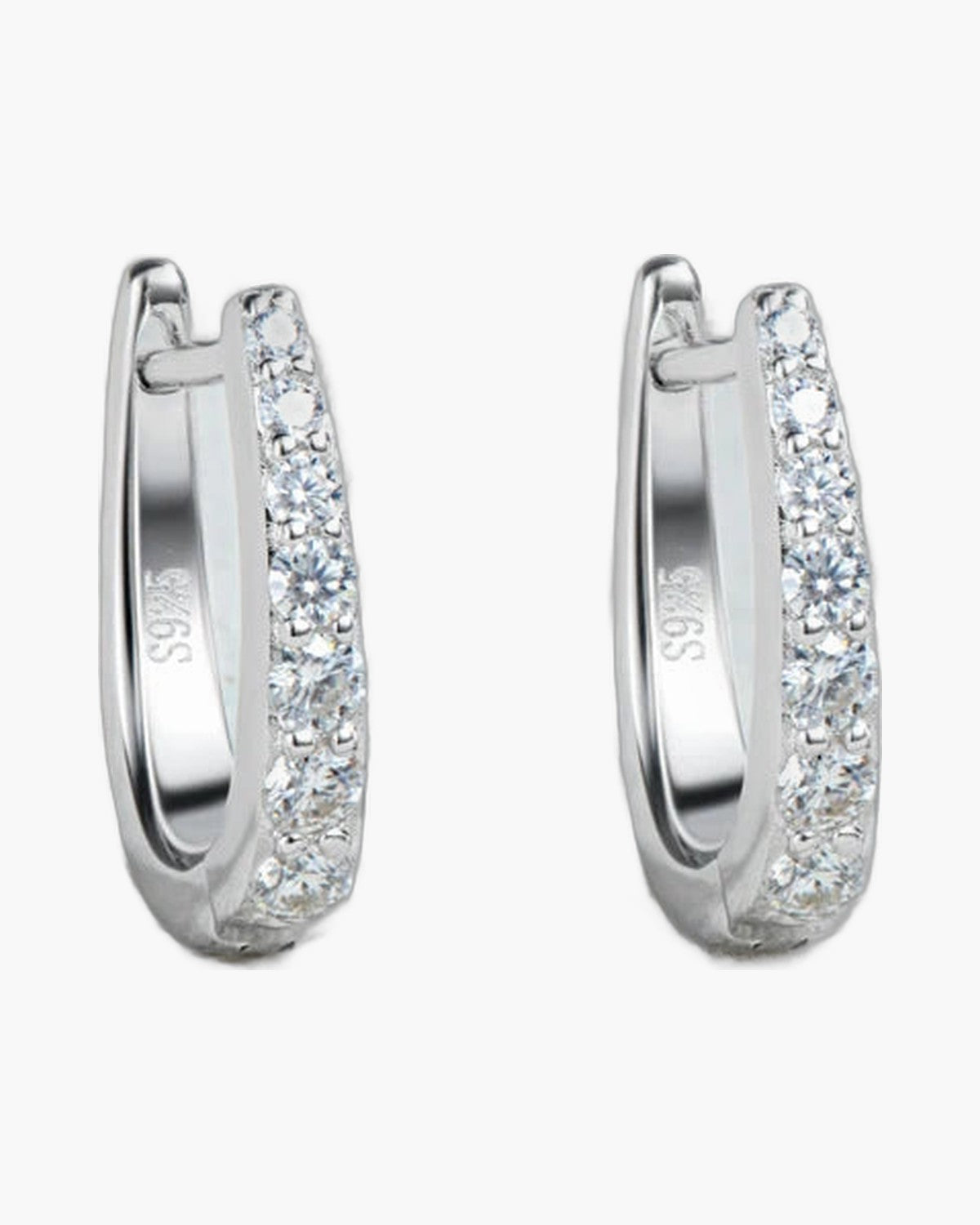 Pair of women's silver 925 hoop earrings with sparkling clear cubic zirconia stones