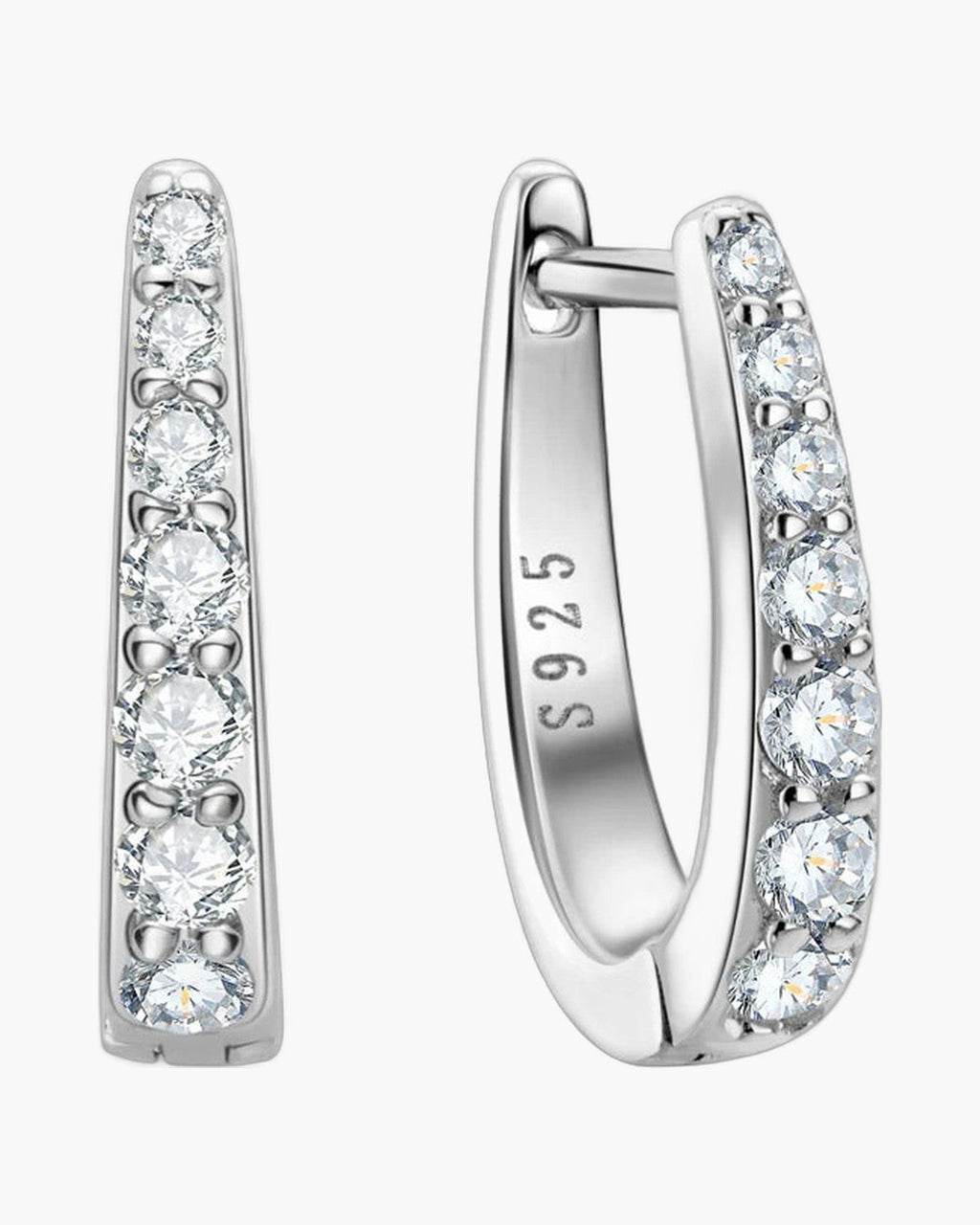 Pair of women's silver 925 hoop earrings with sparkling cubic zirconia stones
