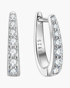 Pair of women's silver 925 hoop earrings with sparkling cubic zirconia stones