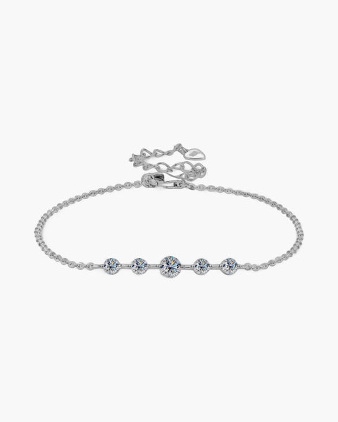 Women's delicate silver 925 bracelet with five sparkling round cubic zirconia stones