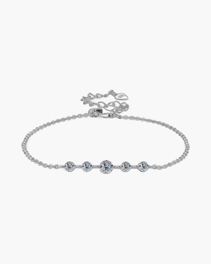 Women's delicate silver 925 bracelet with five sparkling round cubic zirconia stones