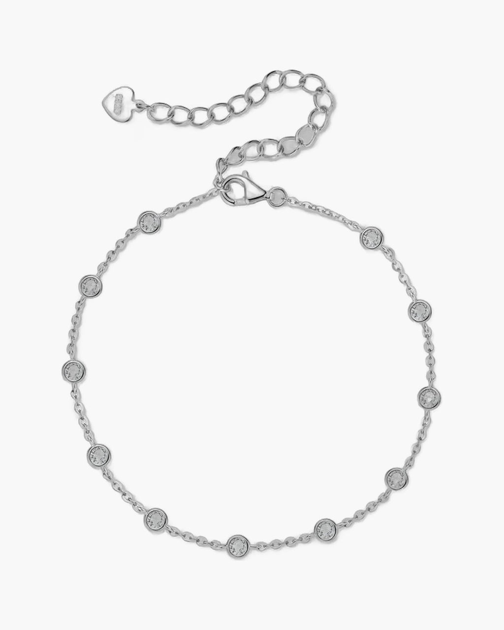 Women's delicate silver 925 bracelet with bezel-set cubic zirconia stones and adjustable chain