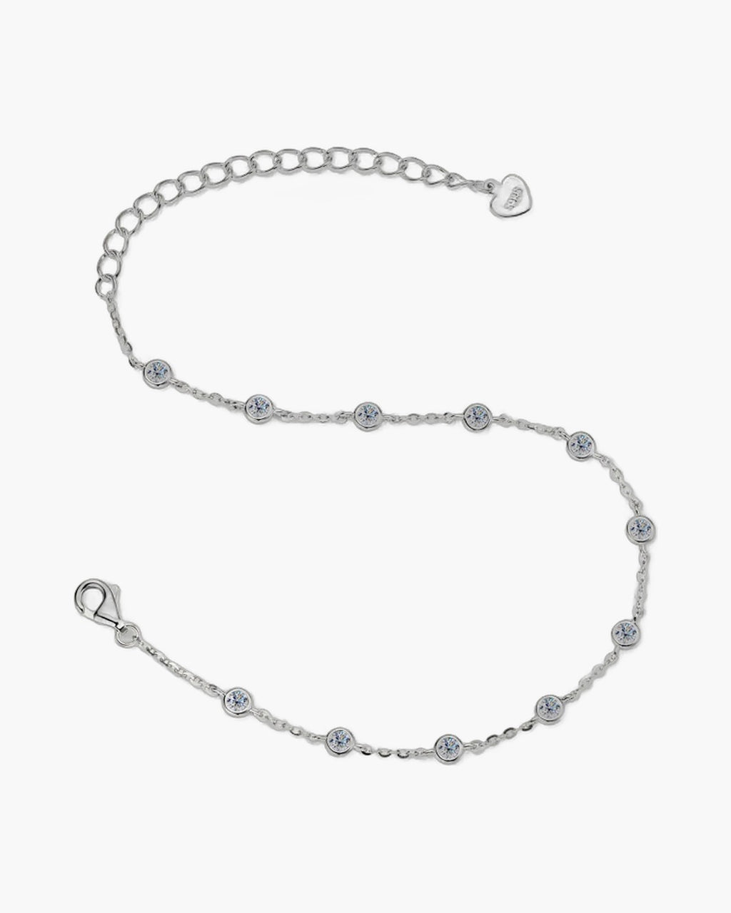 Delicate women's silver 925 bracelet with bezel-set cubic zirconia stones and lobster clasp