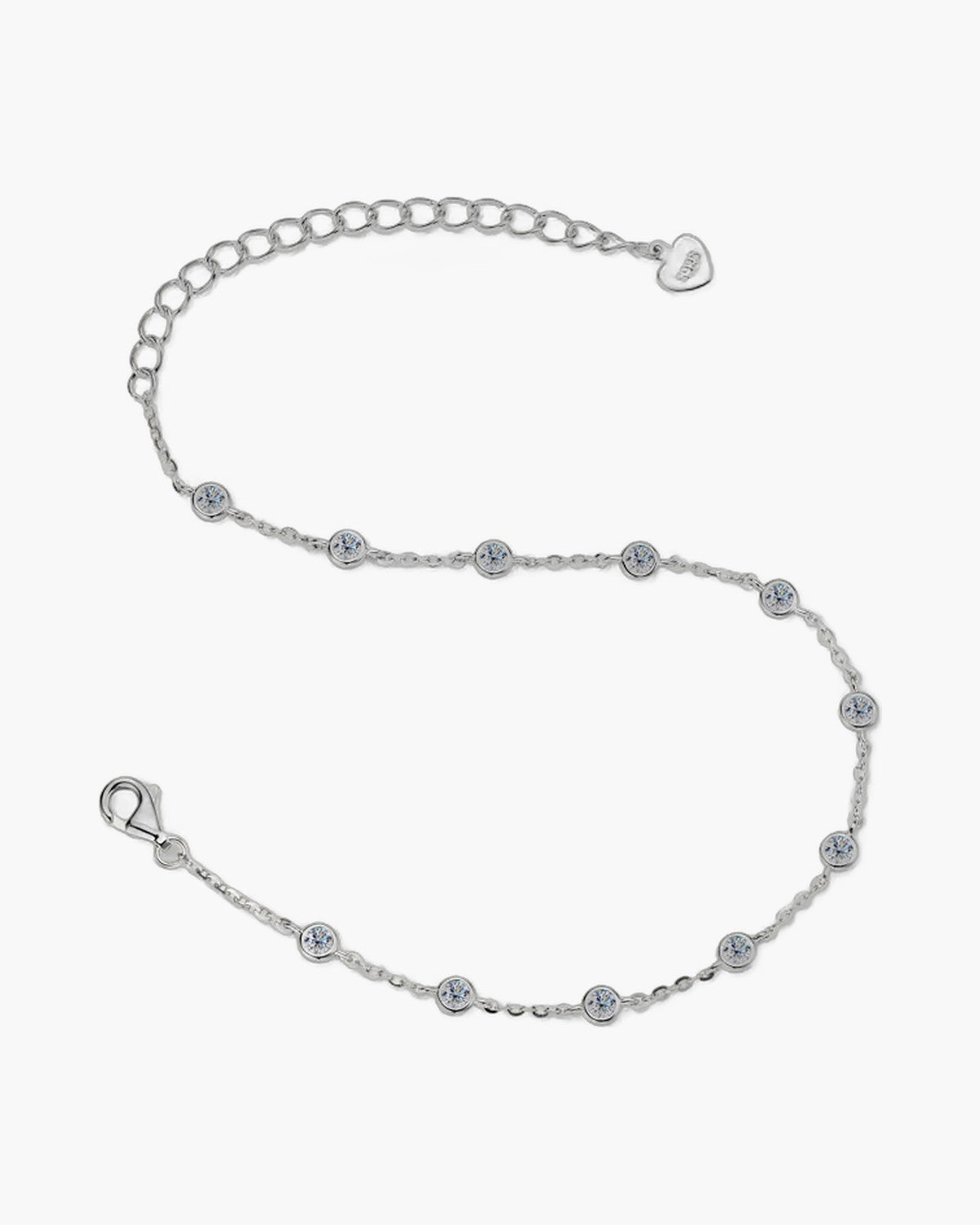 Delicate women's silver 925 bracelet with bezel-set cubic zirconia stones and lobster clasp