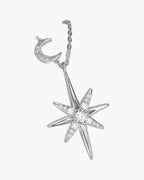 Sparkling silver star and crescent moon pendant necklace with clear cubic zirconia stones