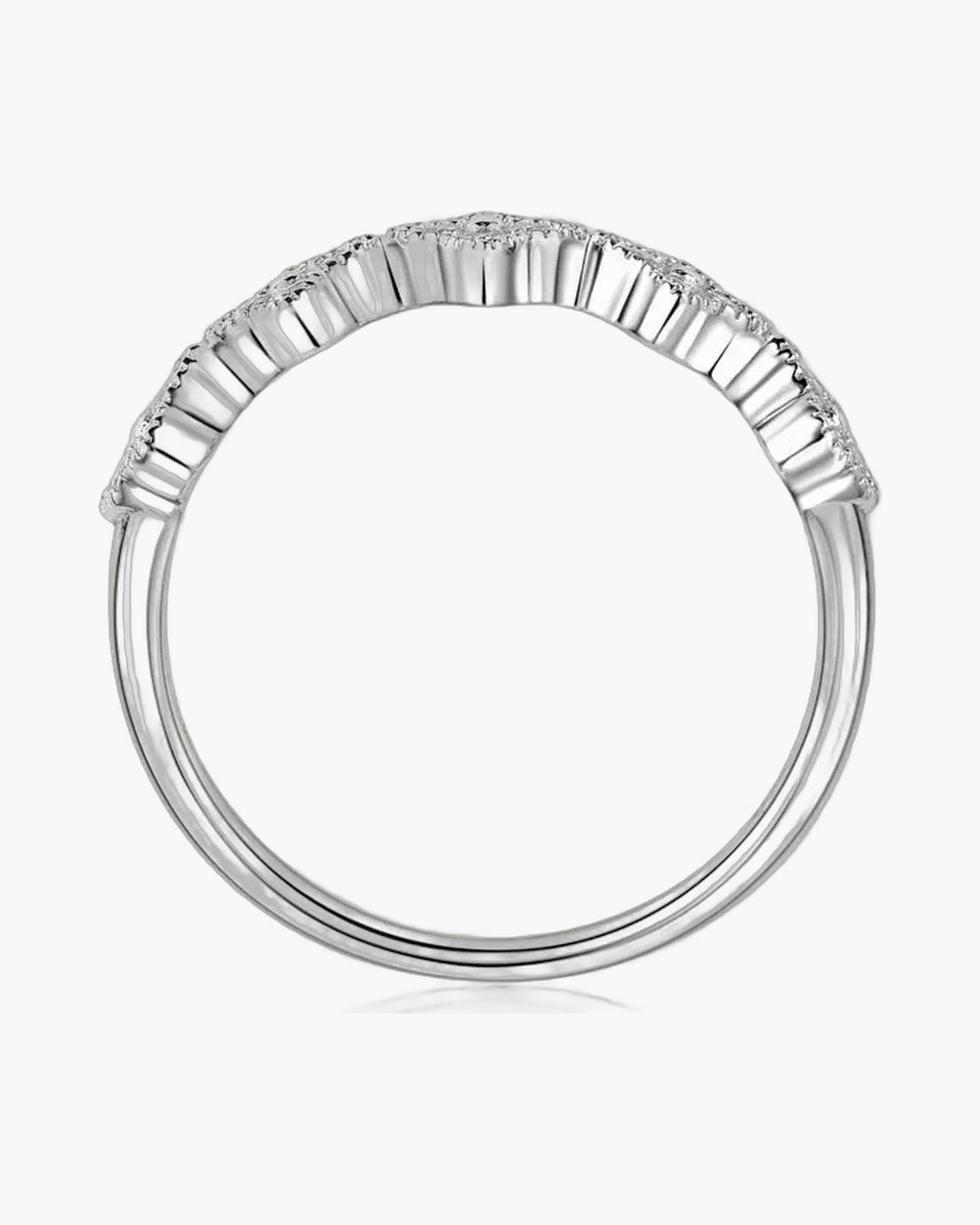 Elegant women's silver 925 ring with a curved band of sparkling cubic zirconia stones