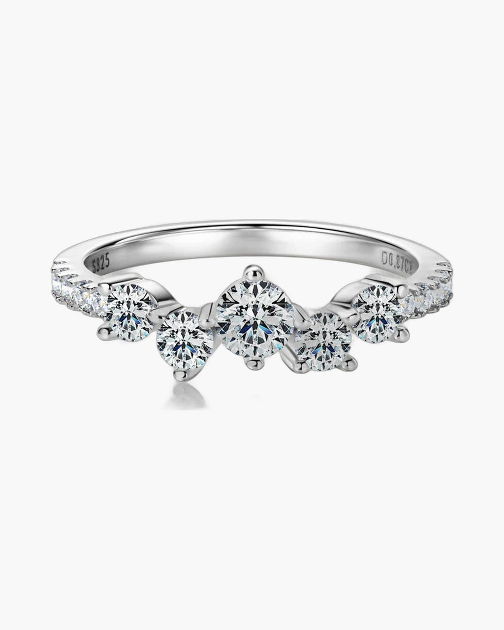 Women's elegant silver 925 ring with sparkling round cut cubic zirconia stones