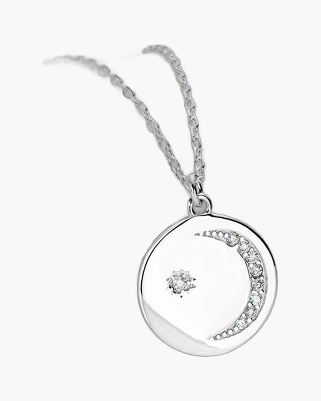 Women's silver 925 necklace with a sparkling crescent moon and star pendant
