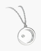 Women's silver 925 necklace with a sparkling crescent moon and star pendant