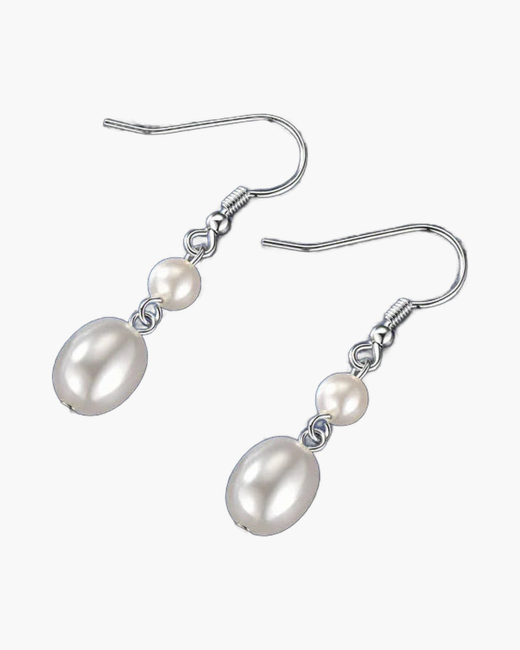 Elegant women's silver 925 dangle earrings with lustrous white oval and round pearls