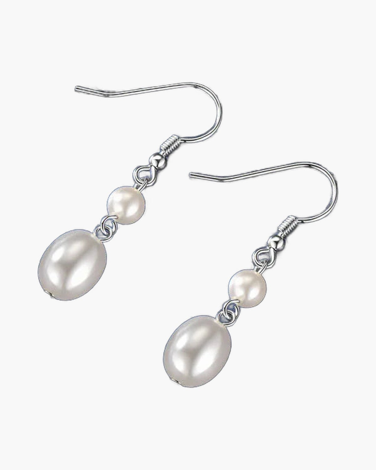 Elegant women's silver 925 dangle earrings with lustrous white oval and round pearls