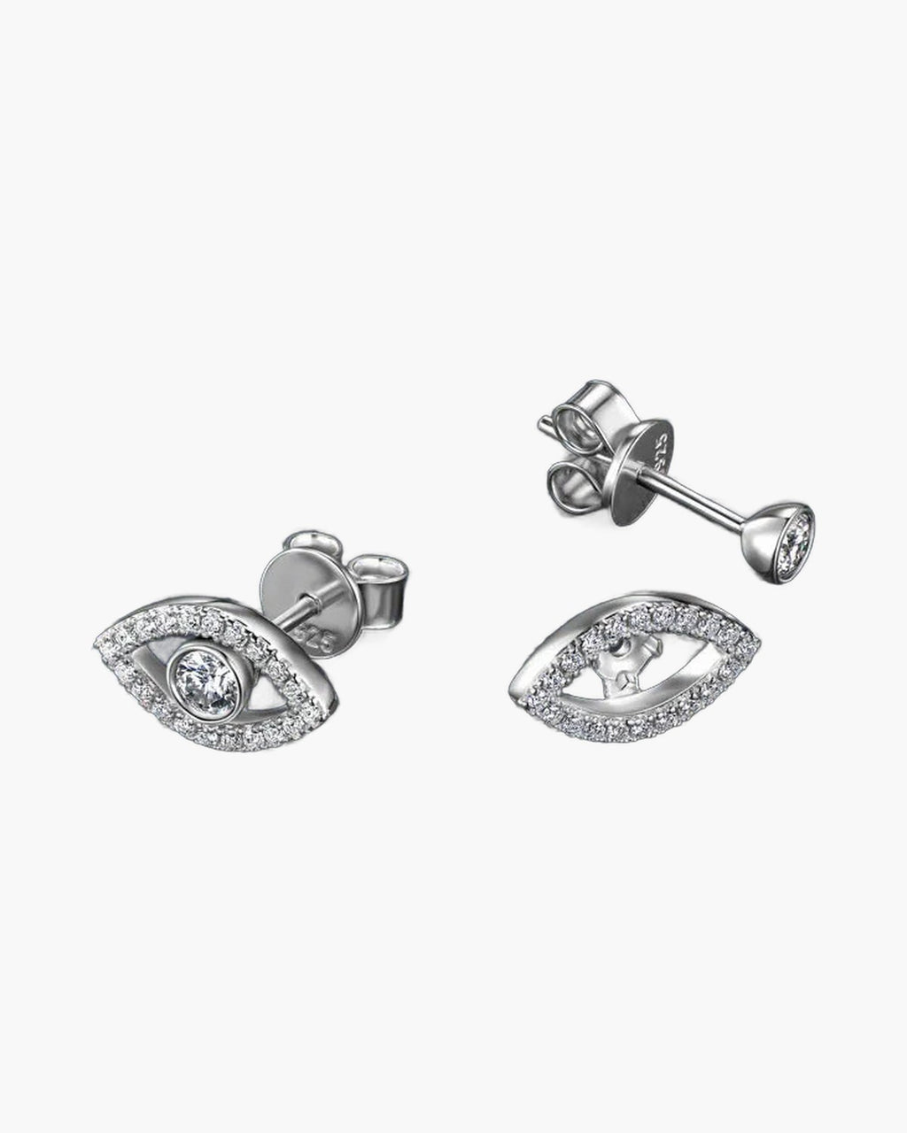 Sparkling women's silver 925 evil eye stud earrings with cubic zirconia stones