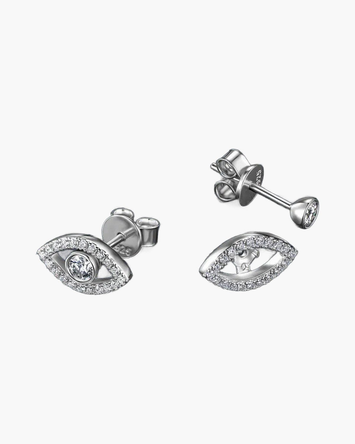 Sparkling women's silver 925 evil eye stud earrings with cubic zirconia stones