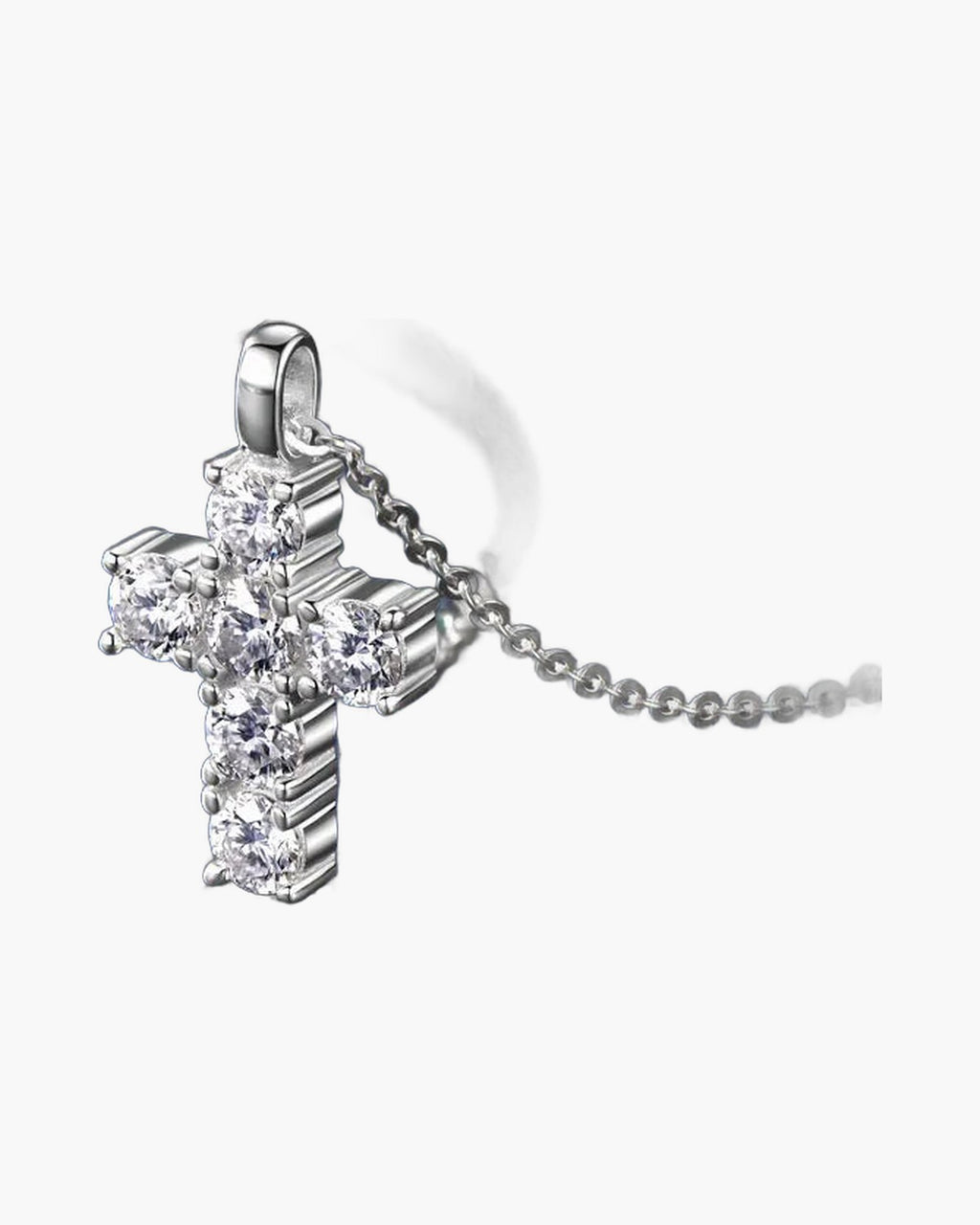 Sparkling silver 925 cross pendant with brilliant cubic zirconia stones on a delicate chain