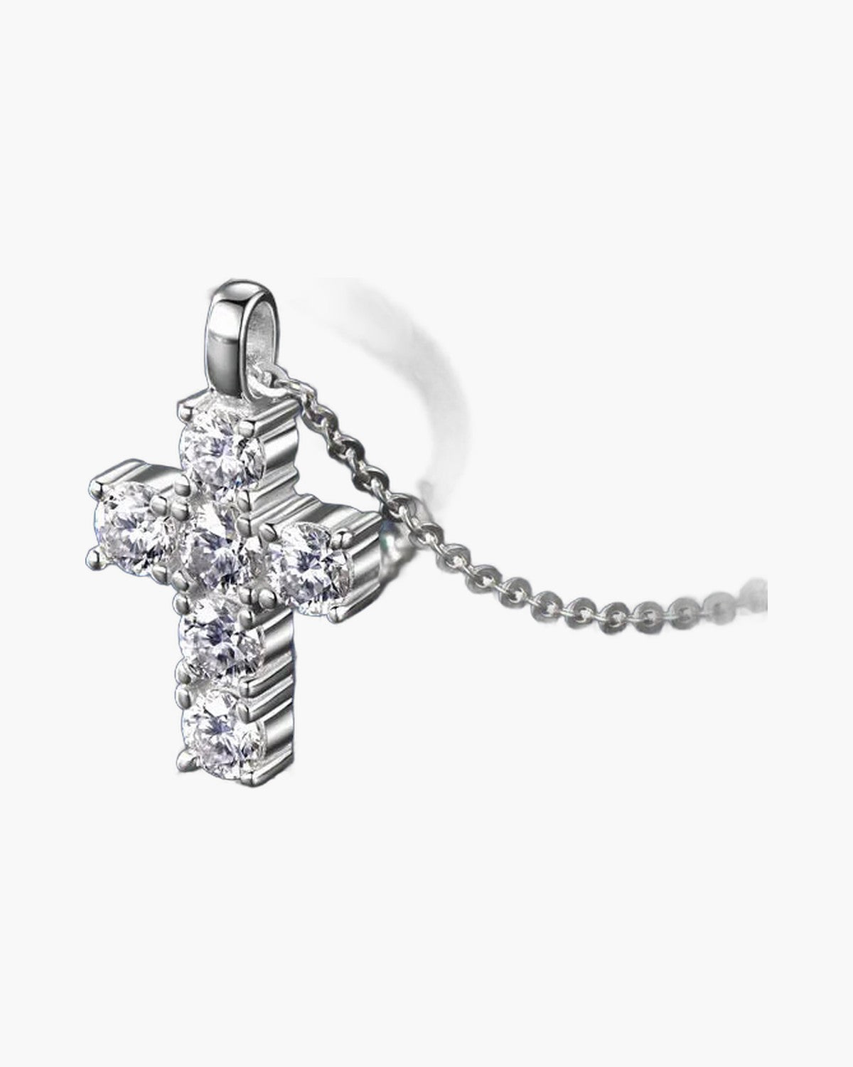 Sparkling silver 925 cross pendant with brilliant cubic zirconia stones on a delicate chain