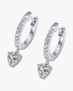 Sparkling women's silver 925 hoop earrings with pave diamonds and heart-shaped pendants