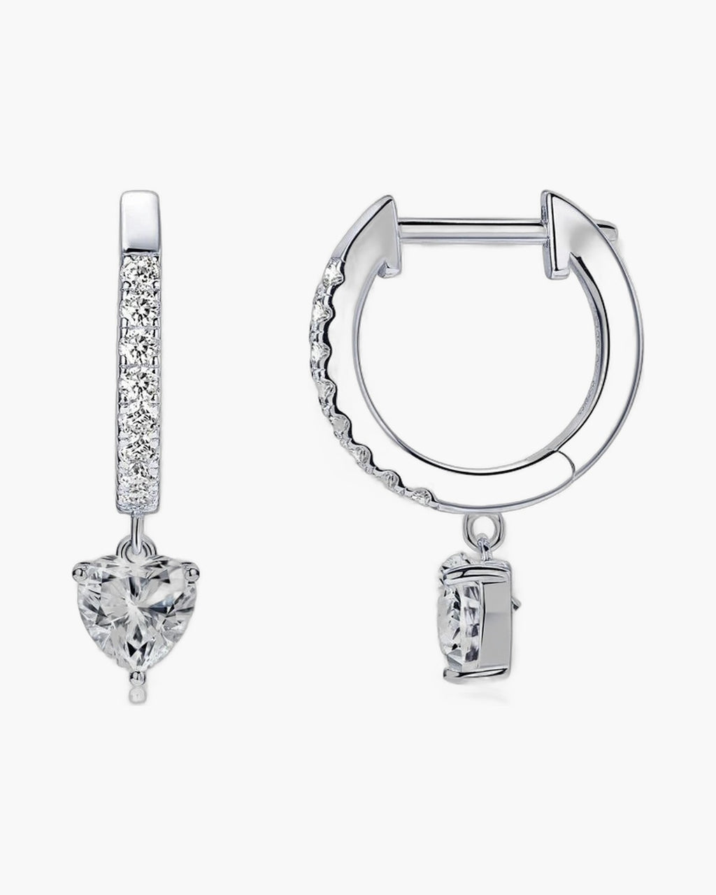Sparkling women's silver 925 hoop earrings with heart-shaped cubic zirconia drops