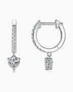 Sparkling women's silver 925 hoop earrings with heart-shaped cubic zirconia drops