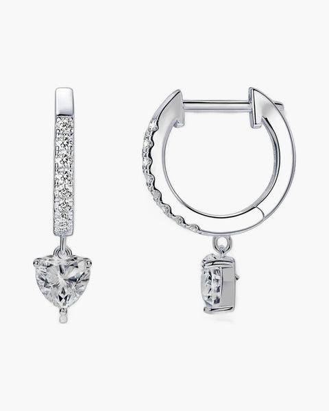 Sparkling women's silver 925 hoop earrings with heart-shaped cubic zirconia drops