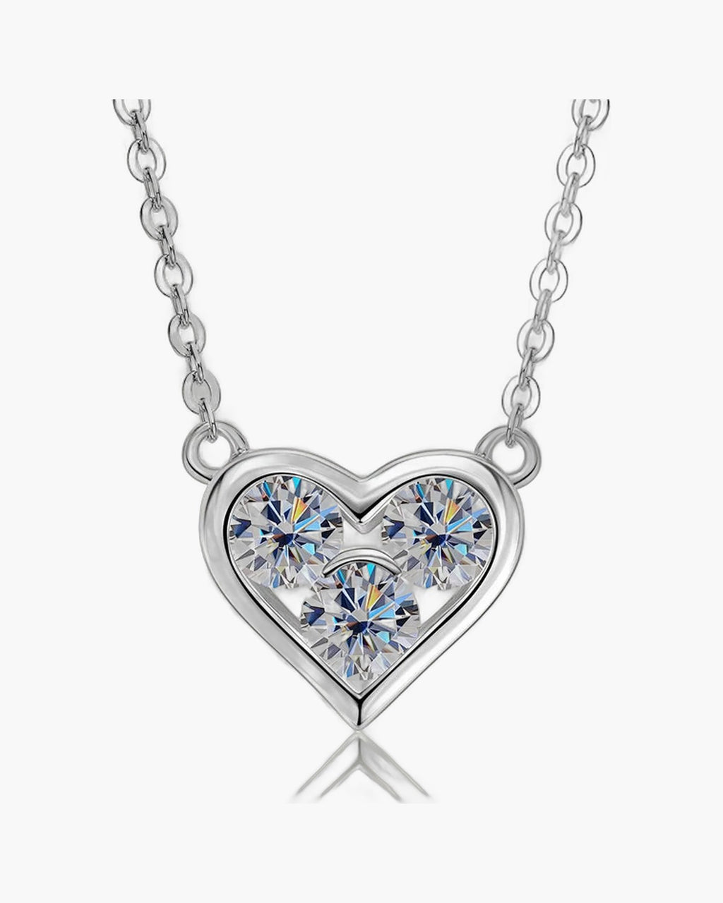 Shimmering women's silver 925 heart pendant necklace with three brilliant round cut stones