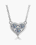 Shimmering women's silver 925 heart pendant necklace with three brilliant round cut stones