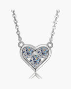 Shimmering women's silver 925 heart pendant necklace with three brilliant round cut stones