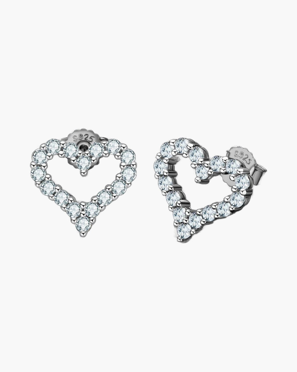 Sparkling women's silver 925 heart-shaped stud earrings with brilliant cubic zirconia stones