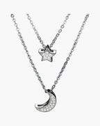 Women's silver 925 layered necklace with sparkling star and crescent moon pendants