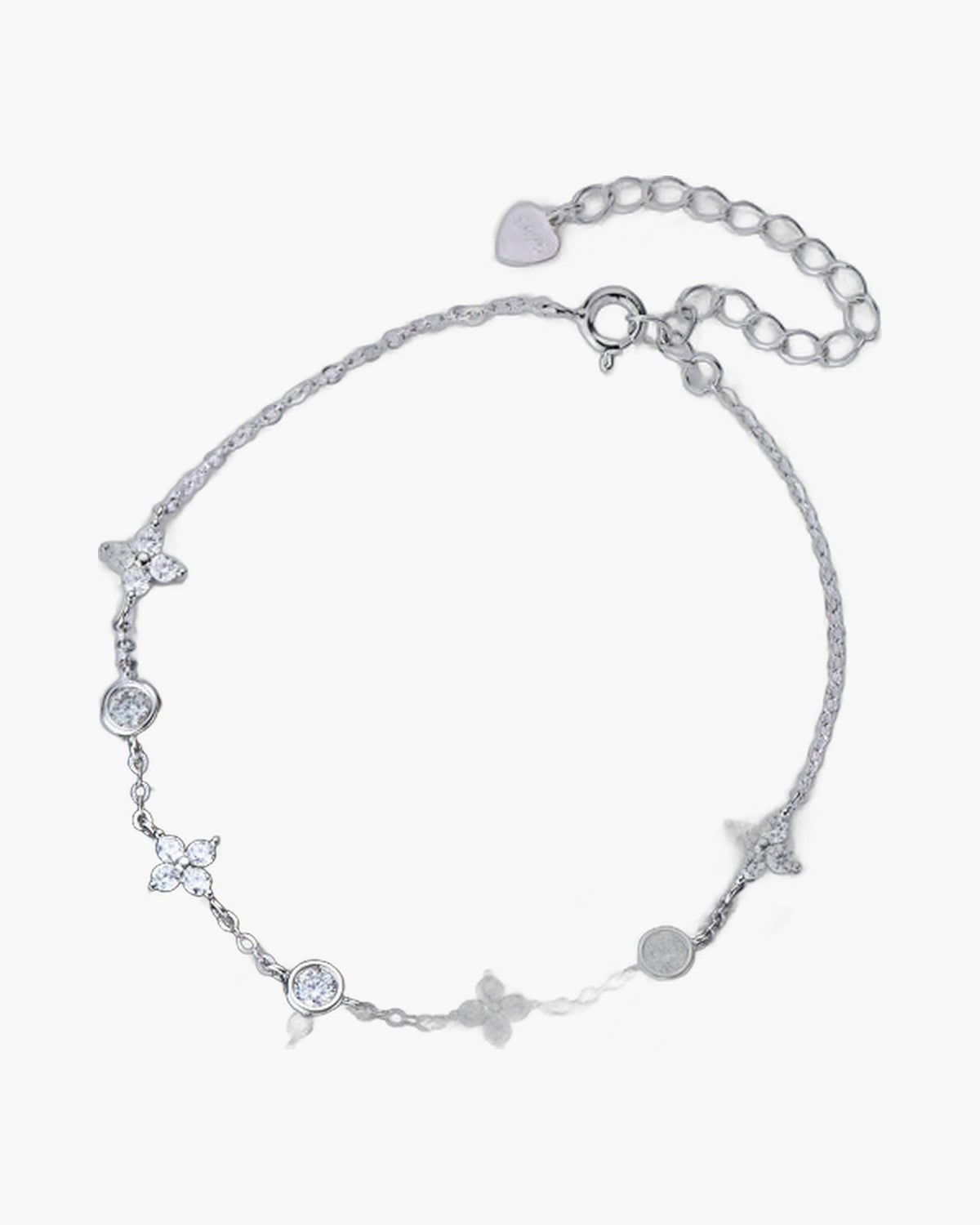 Delicate women's silver 925 bracelet with sparkling cubic zirconia flowers and round stones