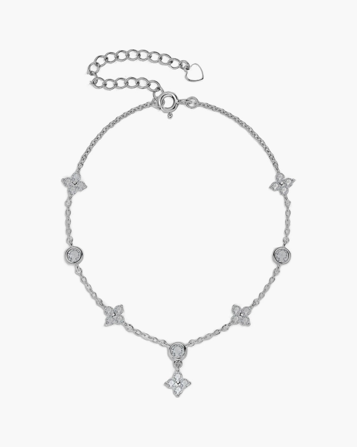 Delicate women's silver 925 bracelet with sparkling cubic zirconia flowers and round stones