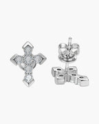 Pair of women's silver 925 cross stud earrings with sparkling clear cubic zirconia stones