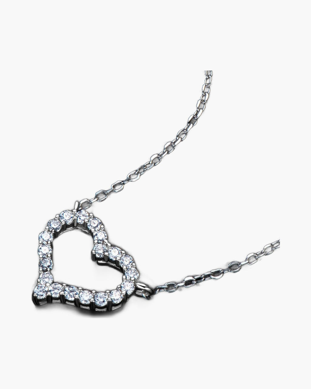 Sparkling women's silver 925 heart pendant necklace with brilliant cubic zirconia stones on black background