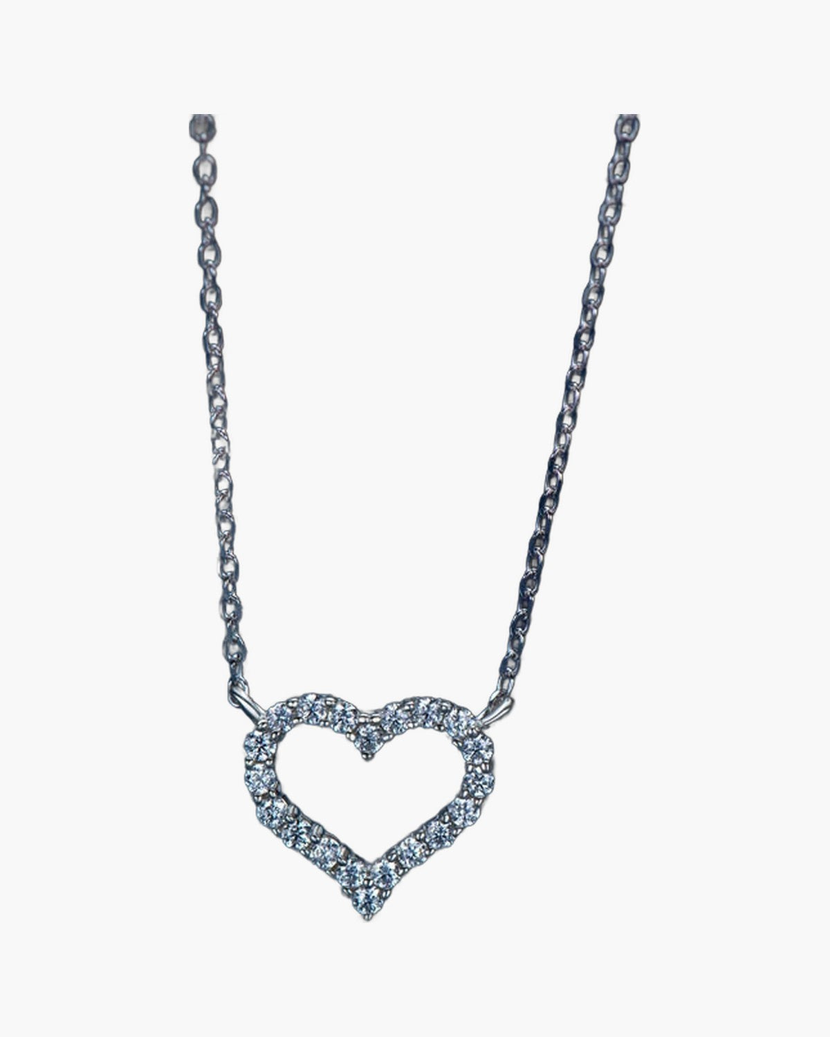 Sparkling women's silver 925 heart pendant necklace with clear cubic zirconia stones