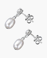 Dainty Oval Pearl And Zirconia Drop Earrings