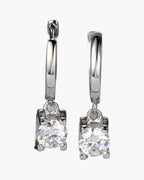 Dangling silver 925 hoop earrings with brilliant round cut cubic zirconia stones for women
