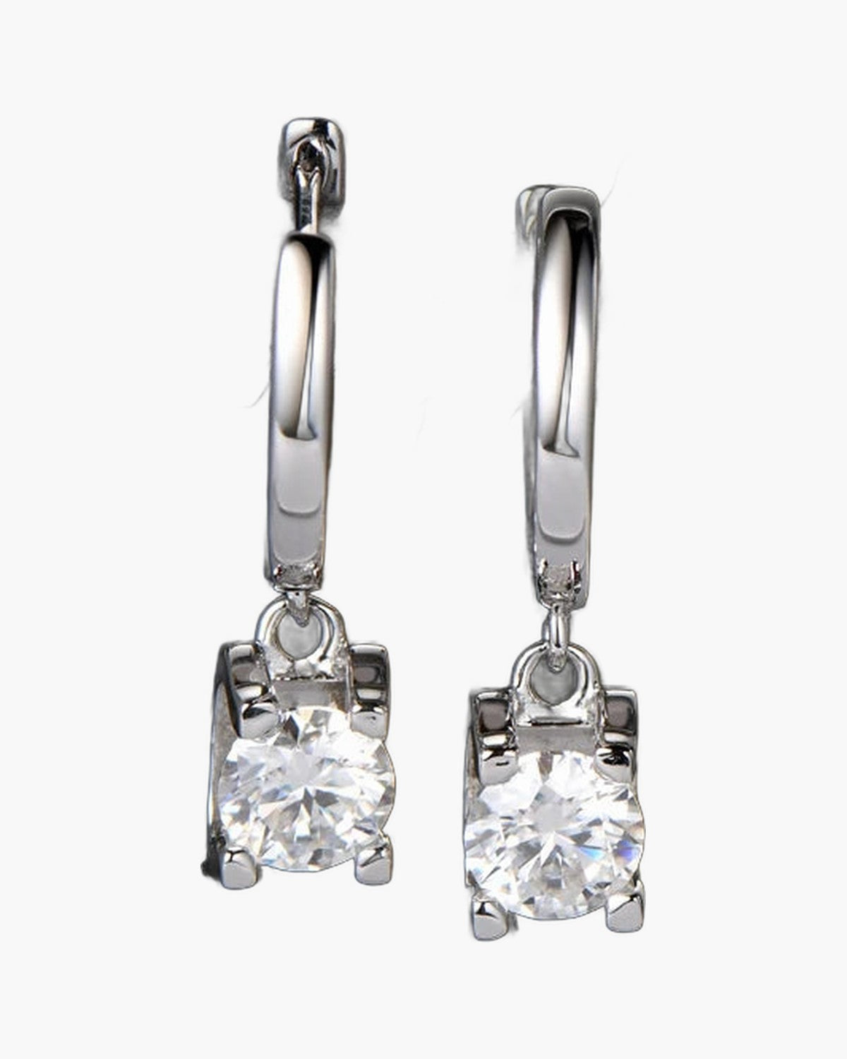 Dangling silver 925 hoop earrings with brilliant round cut cubic zirconia stones for women