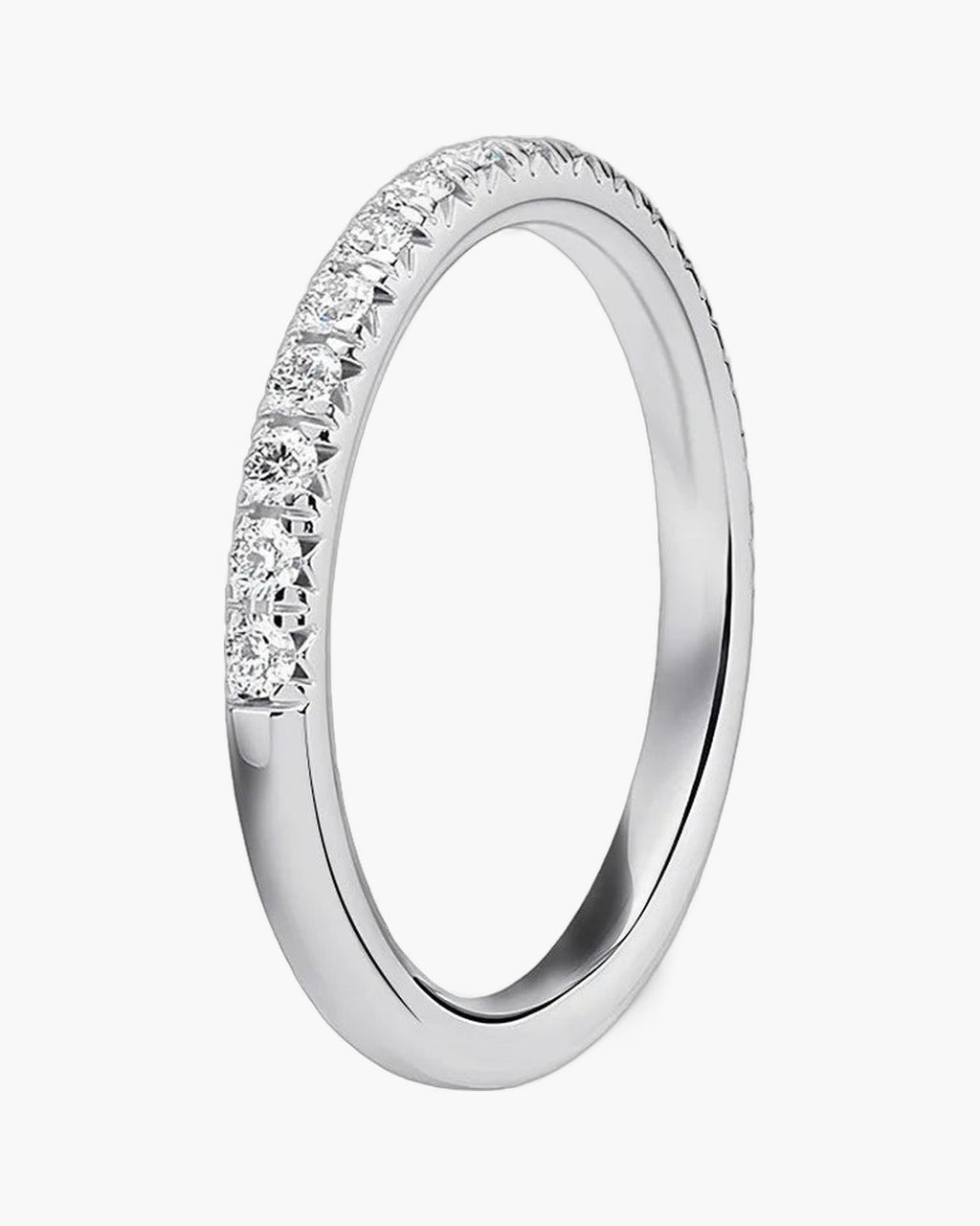 Women's elegant silver 925 ring with half-eternity pave set cubic zirconia stones