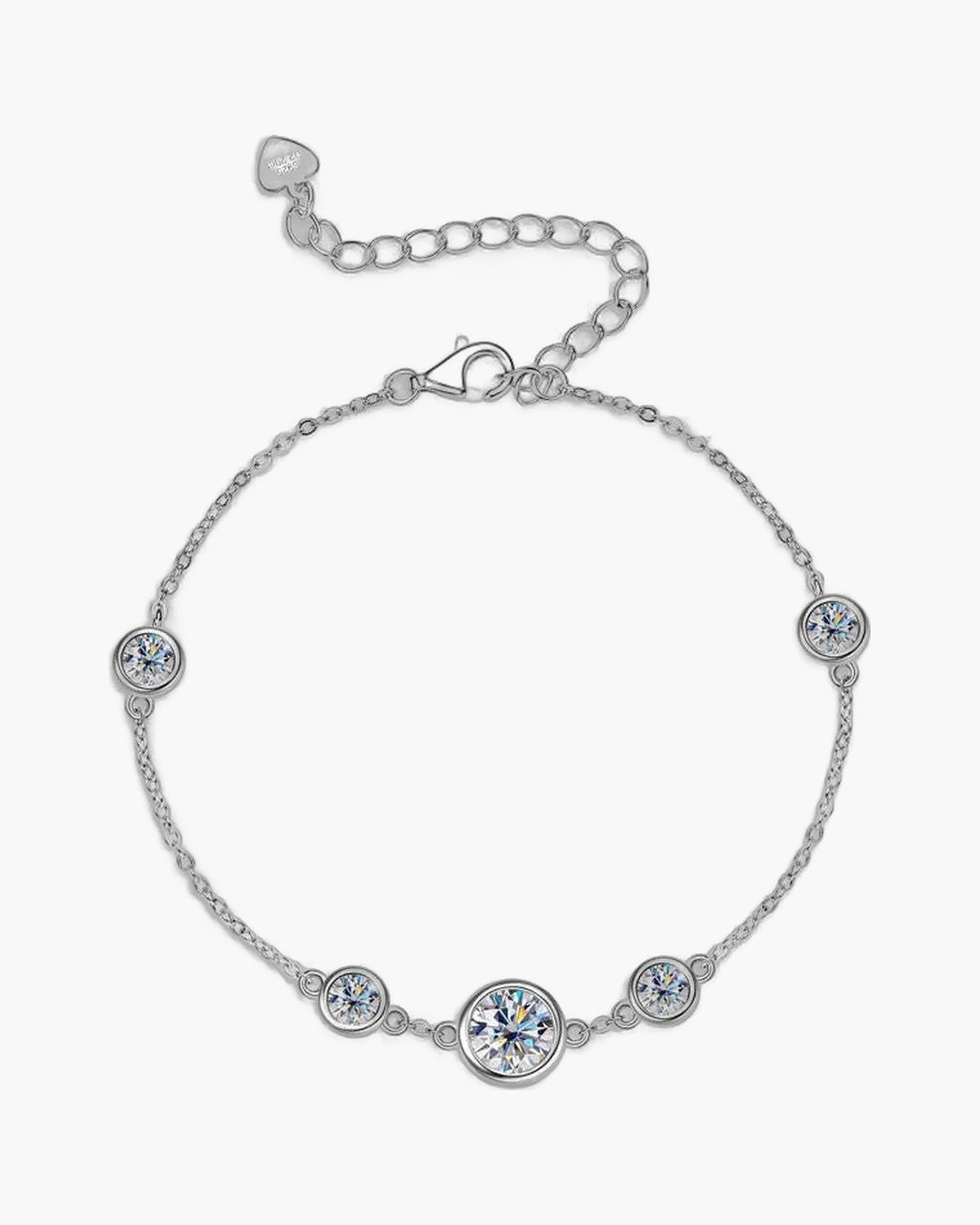 Women's delicate silver 925 bracelet with five bezel-set round brilliant cubic zirconia stones