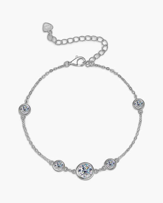 Women's delicate silver 925 bracelet with five bezel-set round brilliant cubic zirconia stones