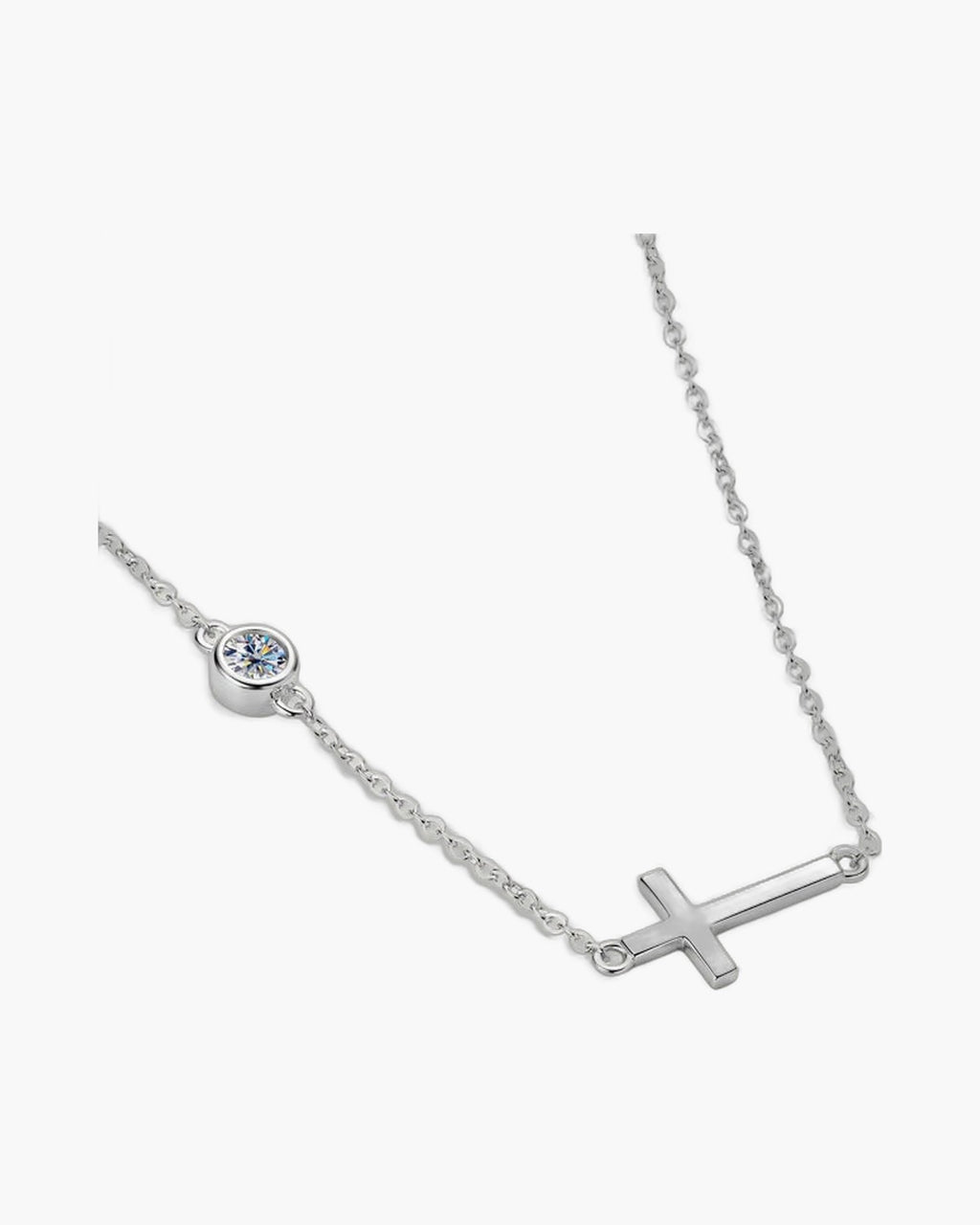 Women's silver 925 necklace with a horizontal cross pendant and a single round diamond