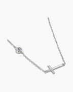 Women's silver 925 necklace with a horizontal cross pendant and a single round diamond