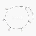 Delicate women's silver 925 chain bracelet with five dangling white pearl charms