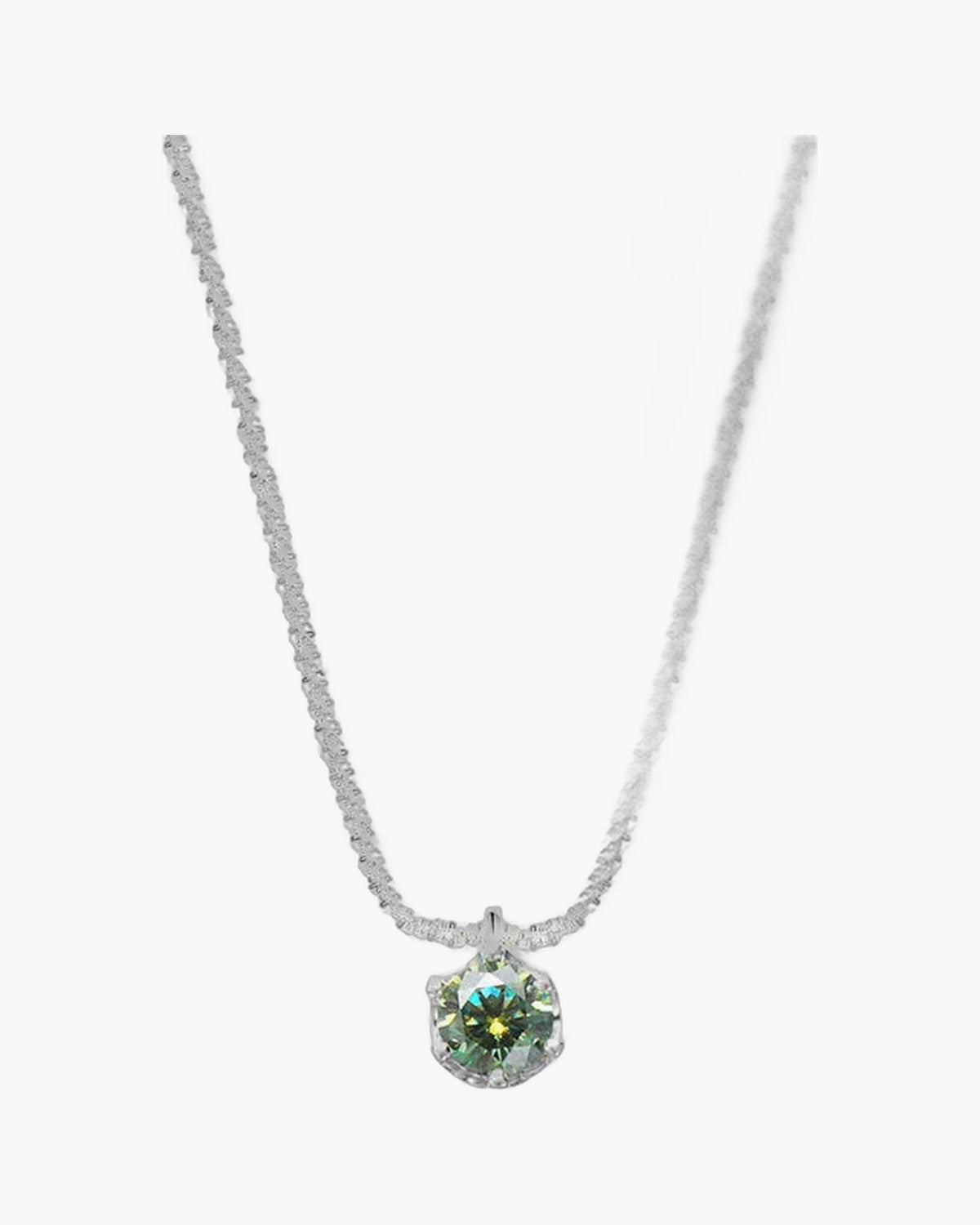 Women's silver 925 necklace with a sparkling green round moissanite solitaire pendant