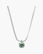 Women's silver 925 necklace with a sparkling green round moissanite solitaire pendant