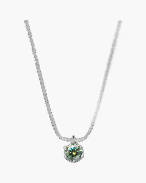 Women's silver 925 necklace with a sparkling green round moissanite solitaire pendant