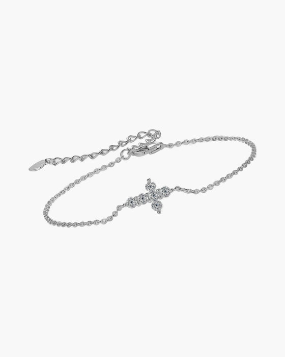 Women's delicate silver 925 bracelet with sparkling cubic zirconia cross pendant and adjustable chain
