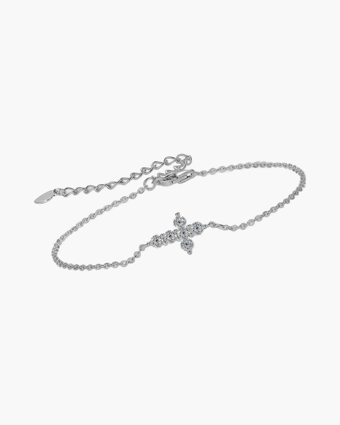 Women's delicate silver 925 bracelet with sparkling cubic zirconia cross pendant and adjustable chain