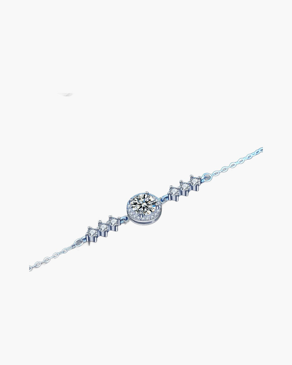 Sparkling women's silver bracelet with a large central diamond and smaller accent stones
