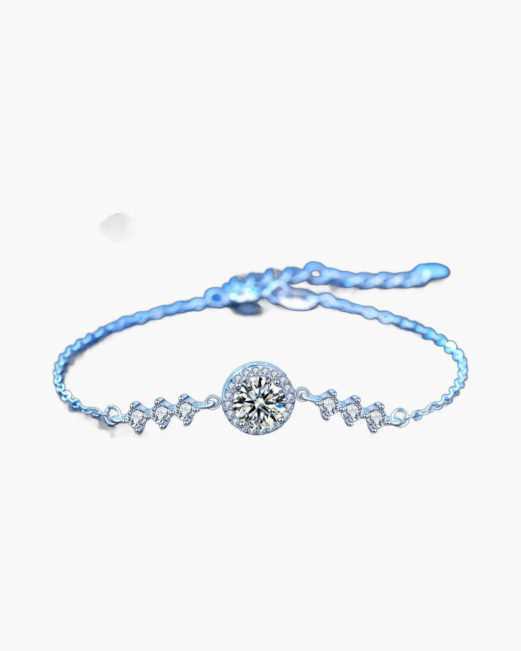 Sparkling women's silver 925 bracelet with a large central round brilliant cut gemstone